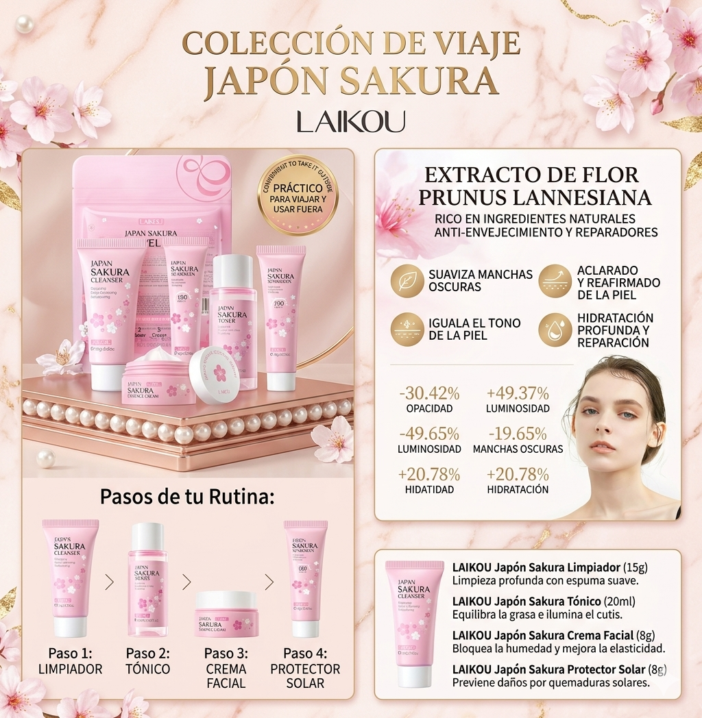 Set de Viaje Sakura Glow: Tu Rutina Completa en 3 ó 4 Pasos