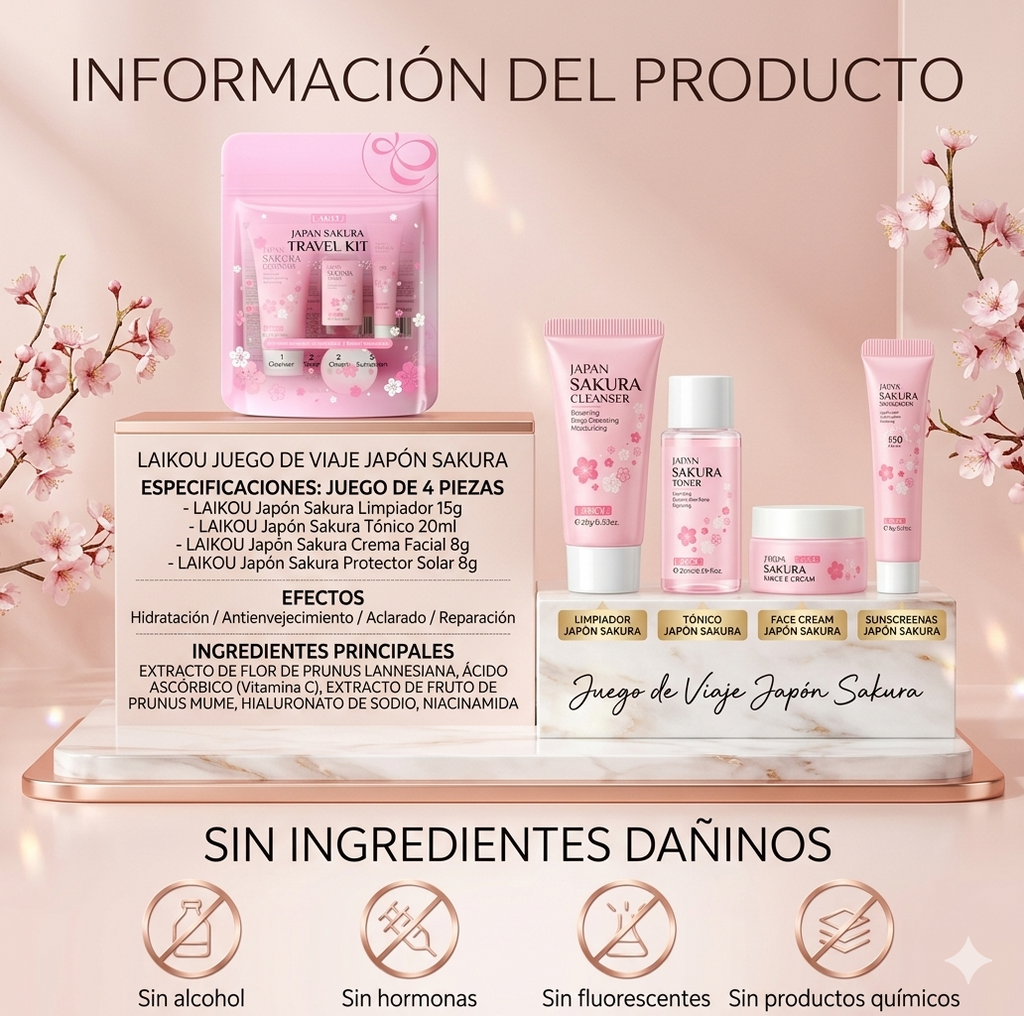 Set de Viaje Sakura Glow: Tu Rutina Completa en 3 ó 4 Pasos