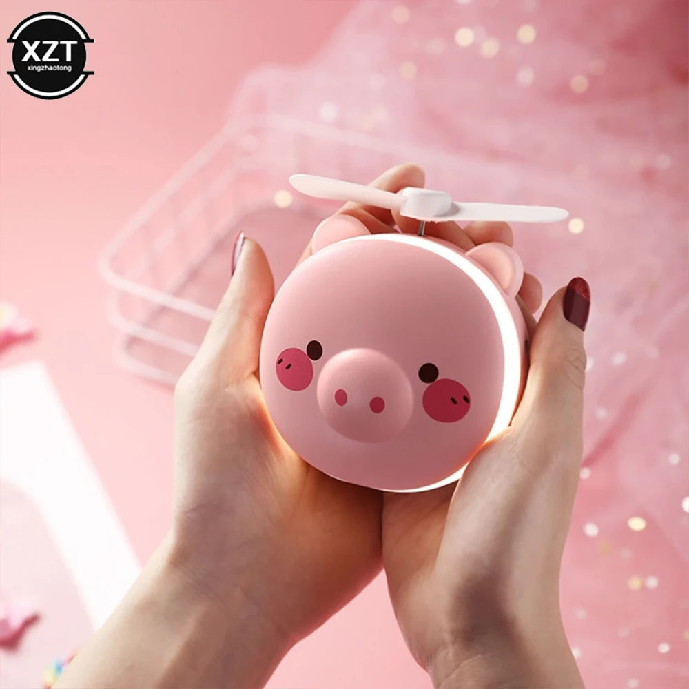 Kawaii Tiernos Mini Abanicos con Luz y Espejo